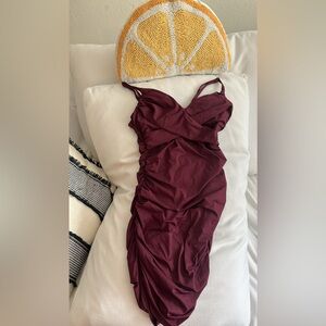 Halara Elegant Burgundy Ruched Dress